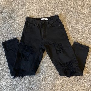 Distressed Black Mom Jeans